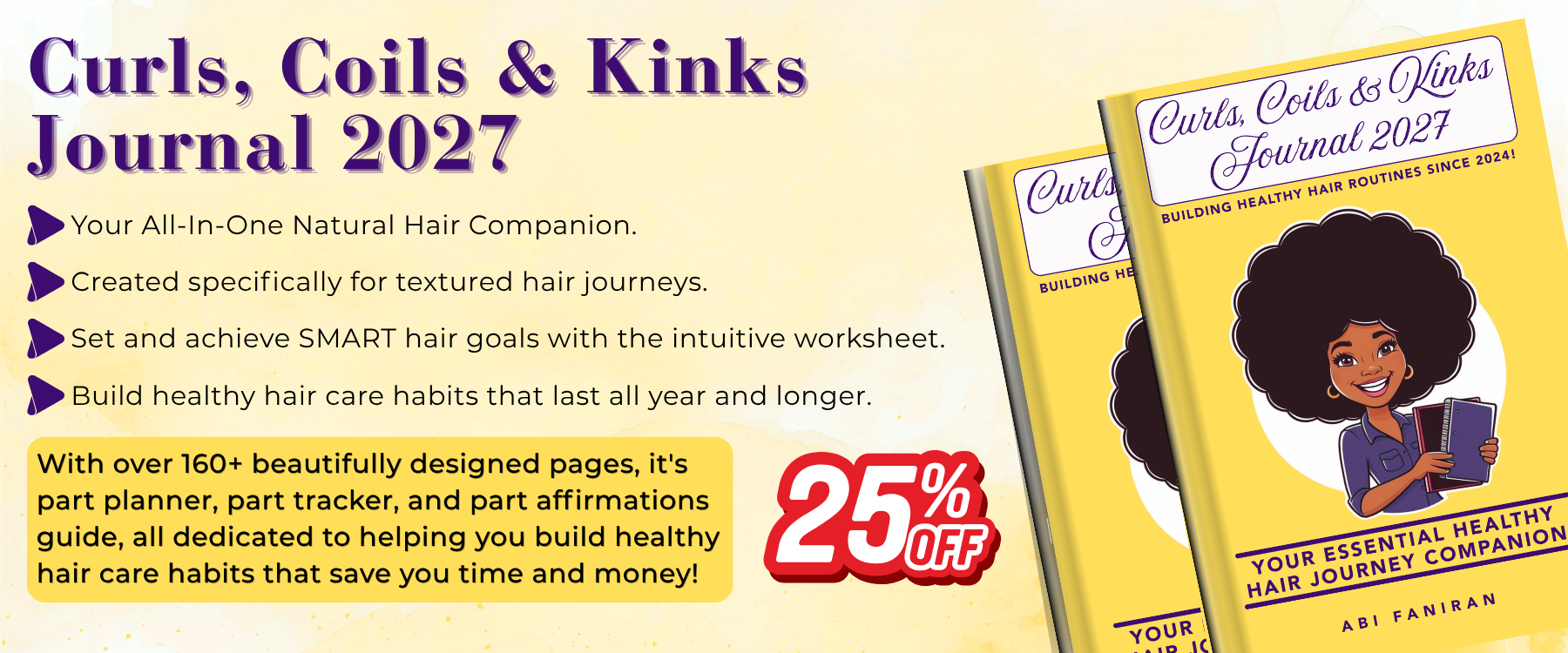 Curls, Coils and Kinks Natural Hair Journal and Planner 2027 Banner